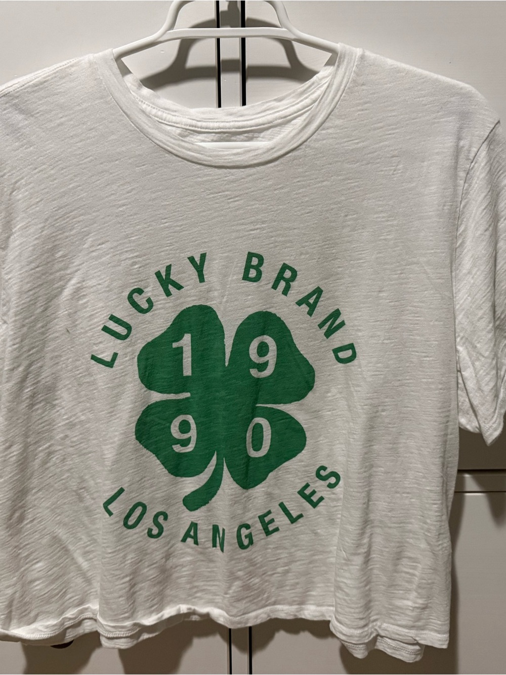 Lucky Brand White Tee with Green Clover Logo